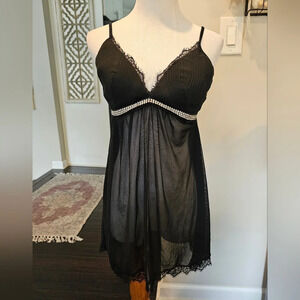 Victoria's Secret Sexy Little Things Black sheer Babydoll lingerie one piece 34C